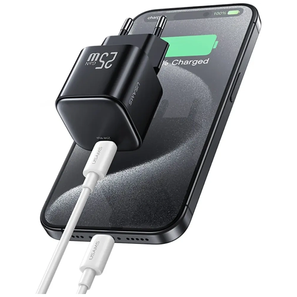 Încărcător rapid mini USB-C USAMS JC Series CC289 25W GaN negru