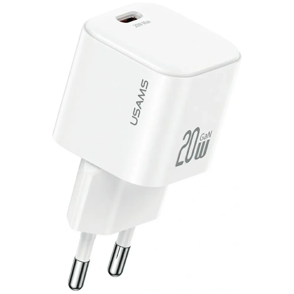 Încărcător de perete USAMS JO Series CC260 20W USB-C + Cablu USB-C la USB-C de 1m Alb