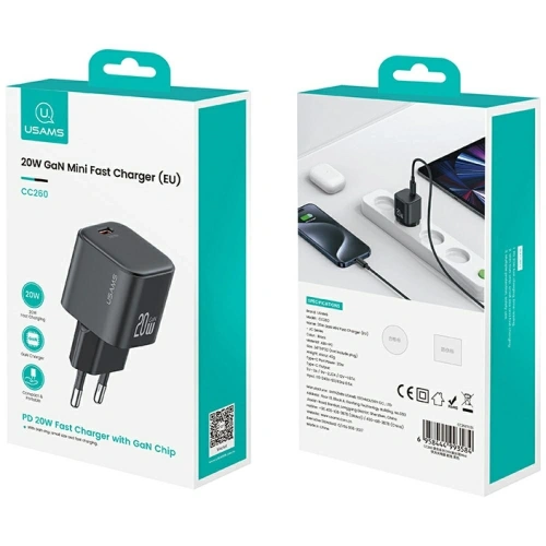 Ładowarka sieciowa USAMS JO Series CC260 20W USB-C + kabel USB-C / USB-C 1m biały