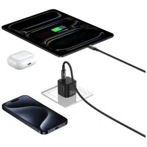 Încărcător de perete USAMS JO Series CC262 30W USB-C + cablu USB-C / Lightning de 1m Alb