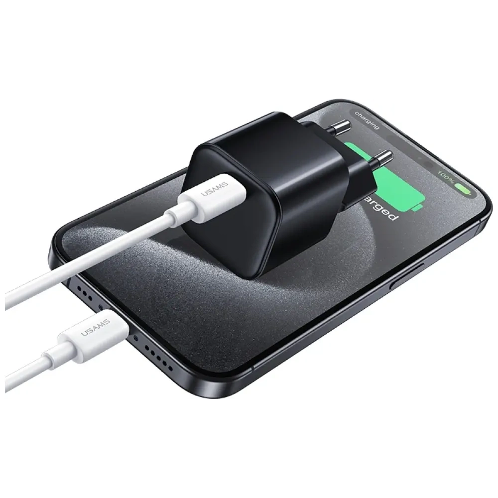 Încărcător de perete USAMS JO Series CC262 30W USB-C + cablu USB-C / Lightning de 1m Alb