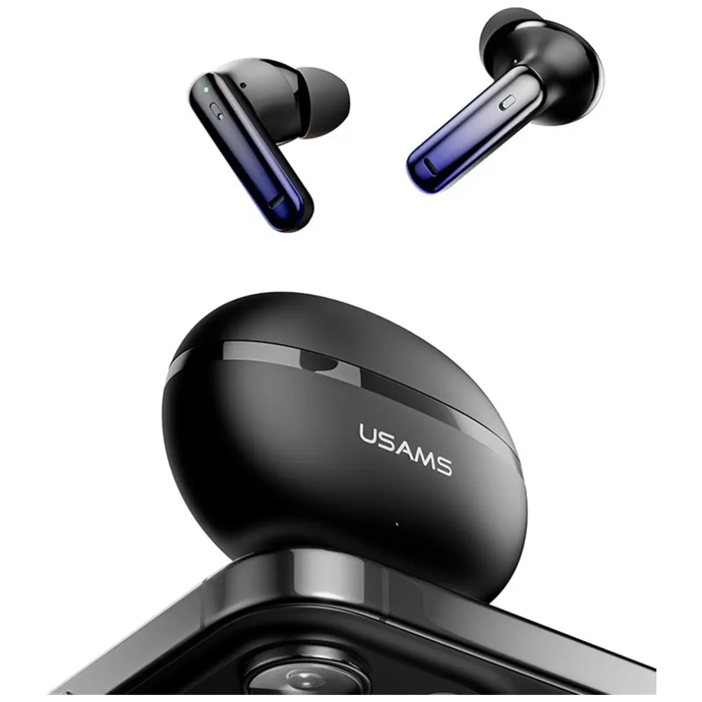 USAMS Echo E02 TWS ANC+ENC Bluetooth 5.3 Vezeték nélküli Fülhallgató (fekete)