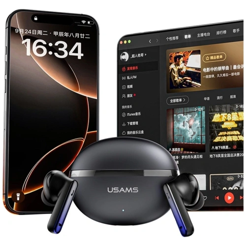 Bezprzewodowe słuchawki dokanałowe USAMS Echo E02 TWS ANC+ENC Bluetooth 5.3 (czarne)