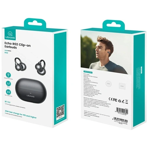 Bezprzewodowe słuchawki Clip-on USAMS Echo R02 Bluetooth 5.3 (szare)