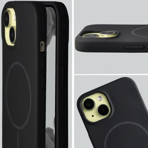 Silikonowe etui z pierścieniem magnetycznym Bizon Soft Case Magnetic do Apple iPhone 15 czarne
