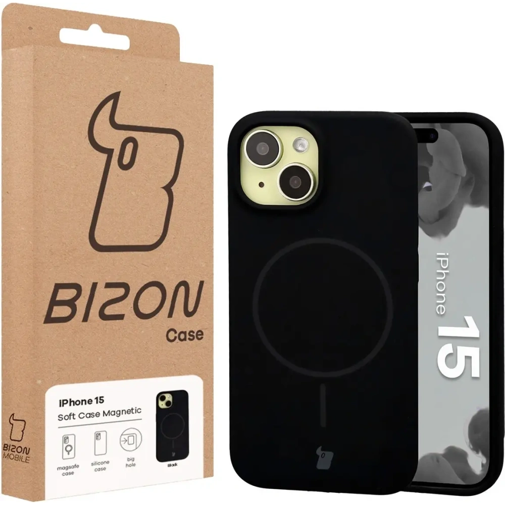 Husa moale Bizon cu magnet pentru Apple iPhone 15 neagră