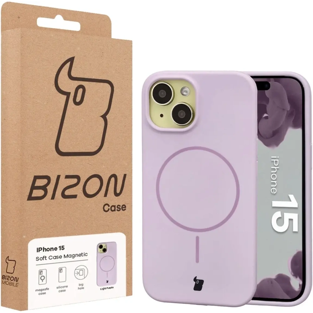 Bizon Soft Case Magnetic Apple iPhone 15 világoslila
