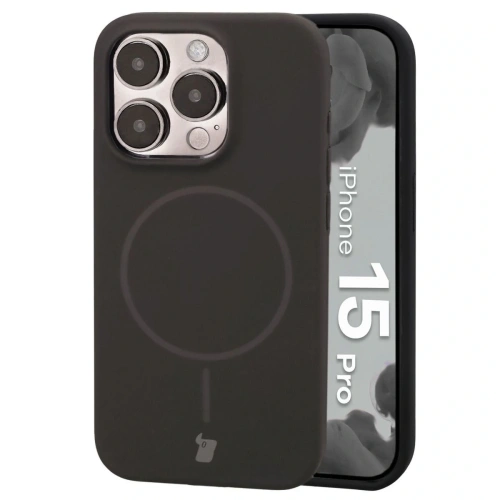 Silikonowe etui z pierścieniem magnetycznym Bizon Soft Case Magnetic do Apple iPhone 15 Pro czarne