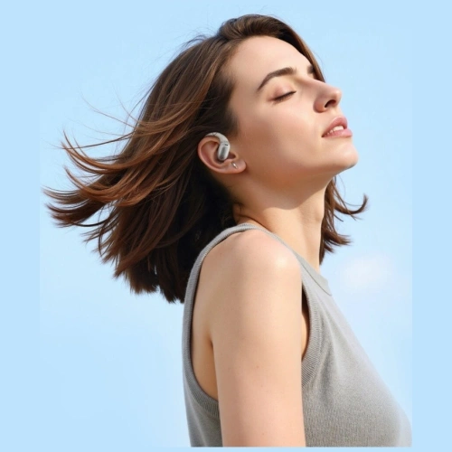 Bezprzewodowe słuchawki Open-Ear 4smarts SkyBuds OWS Bluetooth 5.4 z ekranem AI beżowy