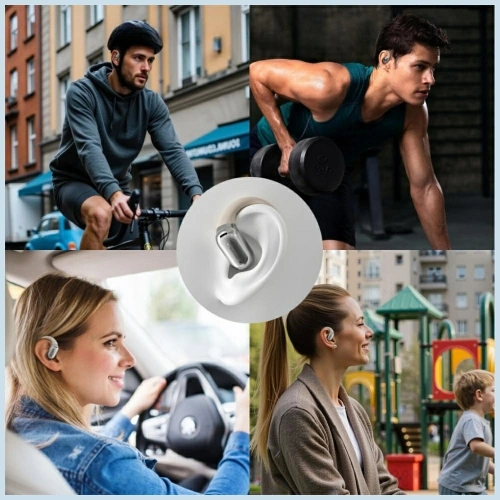 Bezprzewodowe słuchawki Open-Ear 4smarts SkyBuds OWS Bluetooth 5.4 z ekranem AI beżowy