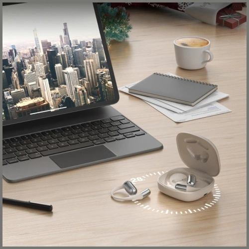 Bezprzewodowe słuchawki Open-Ear 4smarts SkyBuds OWS Bluetooth 5.4 z ekranem AI beżowy