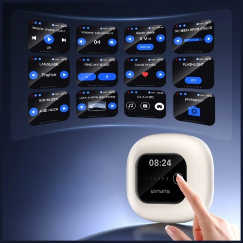 Bezprzewodowe słuchawki Open-Ear 4smarts SkyBuds OWS Bluetooth 5.4 z ekranem AI beżowy