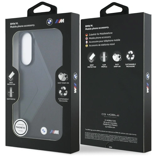 Etui BMW Leather Oversized Stripes MagSafe do Samsung Galaxy S25 Edge czarny