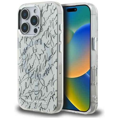 Etui Karl Lagerfeld IML Karl Script Pattern MagSafe do Apple iPhone 16 Pro biały