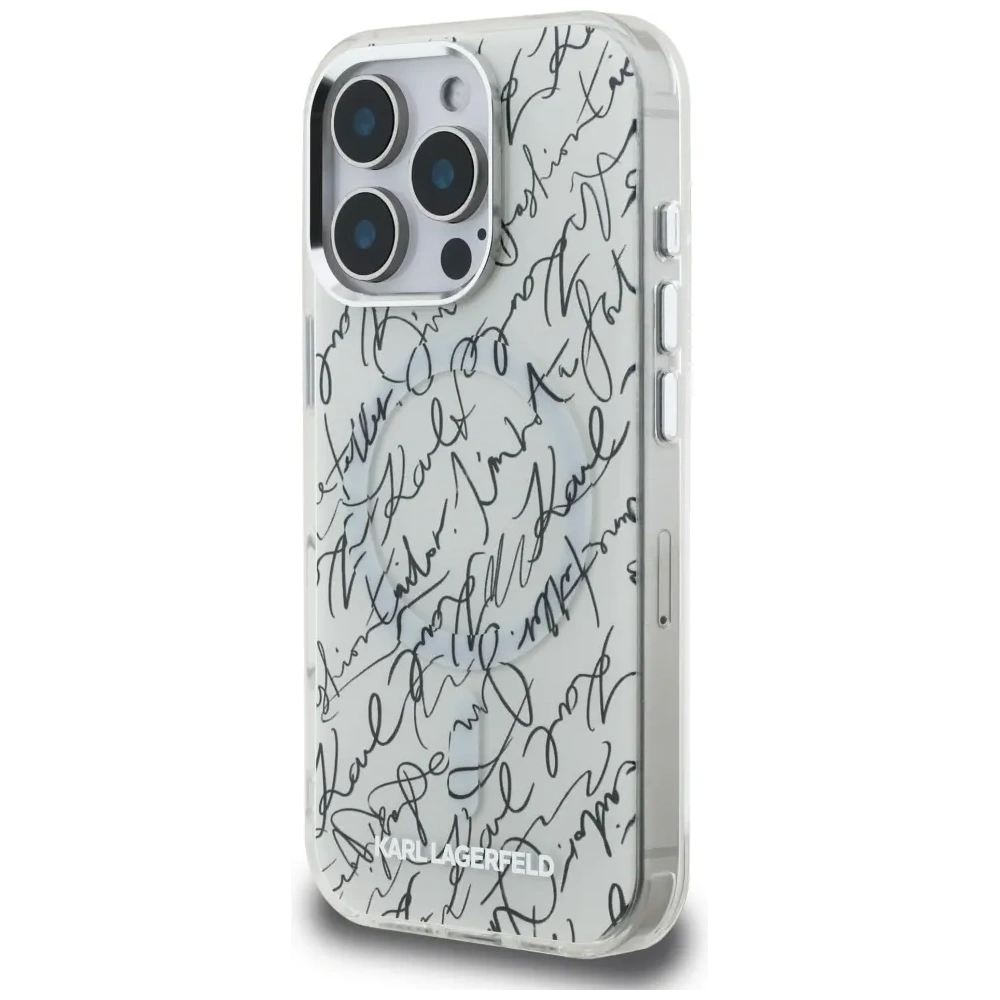 Etui Karl Lagerfeld IML Karl Script Pattern MagSafe do Apple iPhone 16 Pro biały
