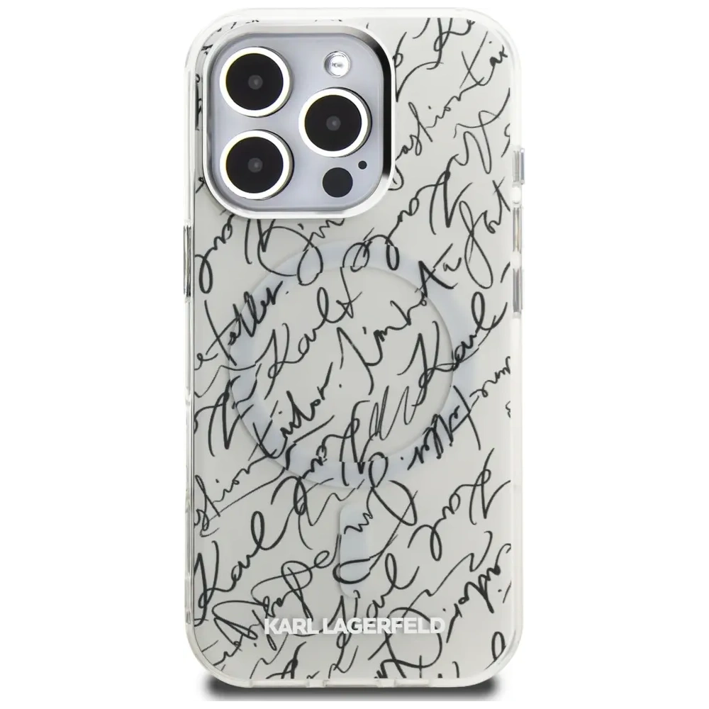 Etui Karl Lagerfeld IML Karl Script Pattern MagSafe do Apple iPhone 16 Pro biały