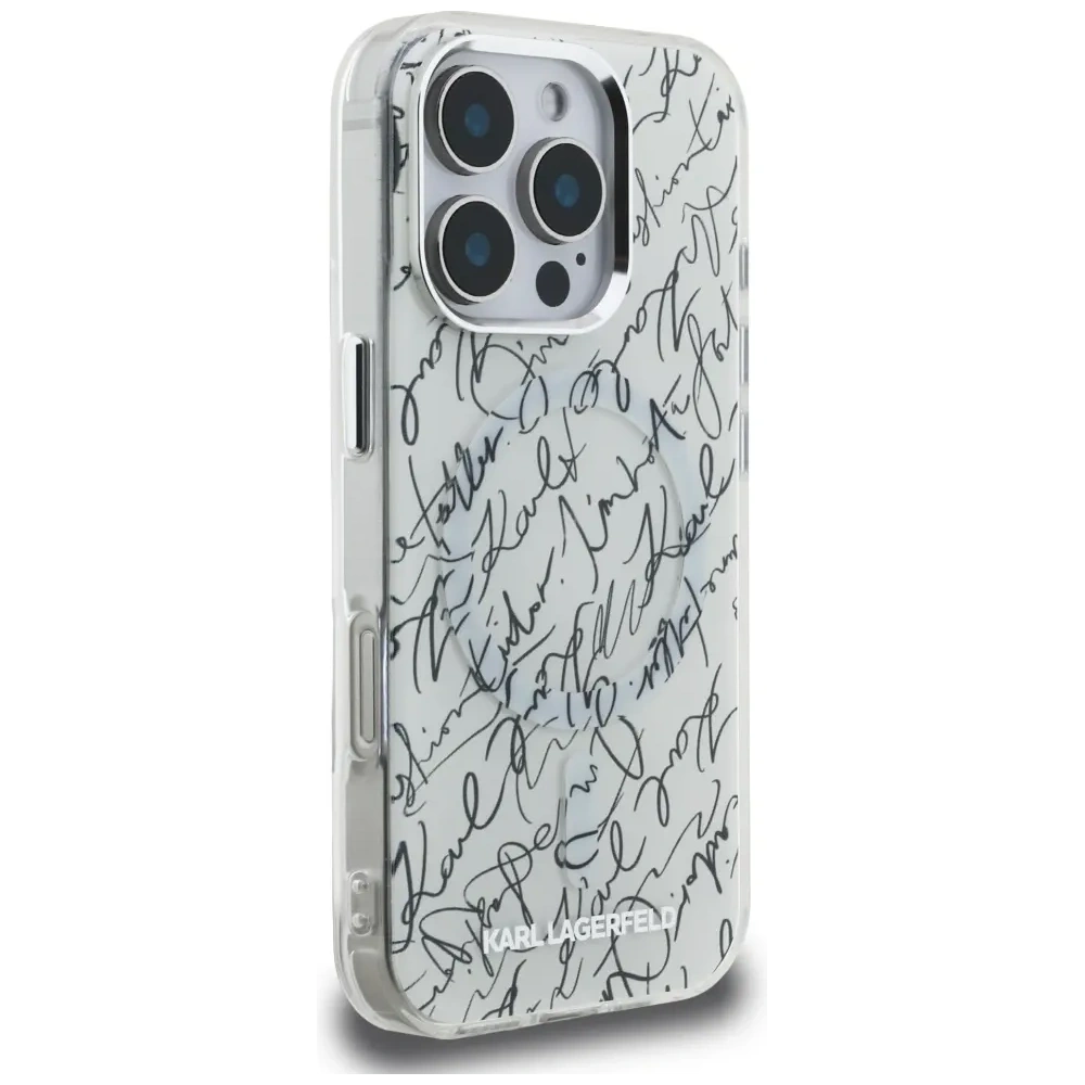 Etui Karl Lagerfeld IML Karl Script Pattern MagSafe do Apple iPhone 16 Pro biały