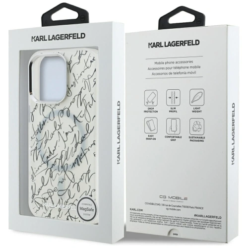Etui Karl Lagerfeld IML Karl Script Pattern MagSafe do Apple iPhone 16 Pro Max biały