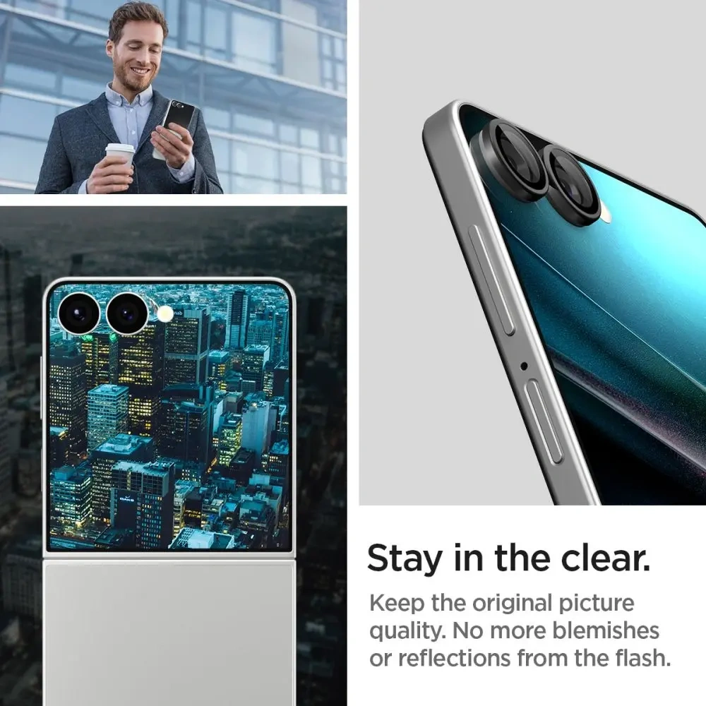 Protector de cameră Spigen Optik Pro HD Glas.tr ez Fit pentru Samsung Galaxy Z Flip 7 Negru [2 PACHET]