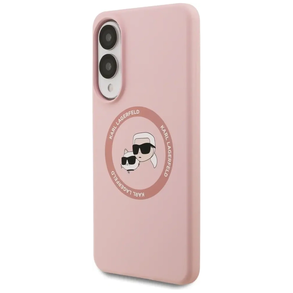 Etui Karl Lagerfeld Silicone Double Heads And Circle MagSafe do Samsung Galaxy S25 Edge różowy