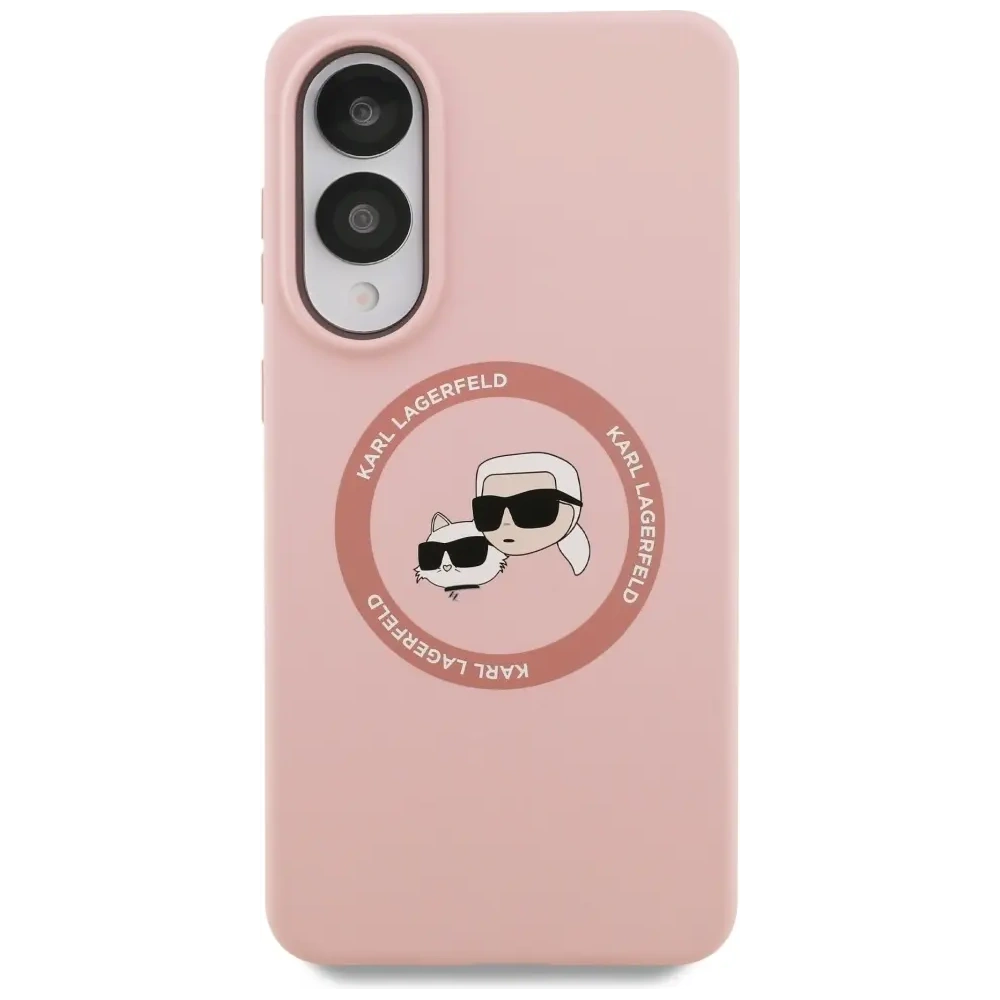 Etui Karl Lagerfeld Silicone Double Heads And Circle MagSafe do Samsung Galaxy S25 Edge różowy