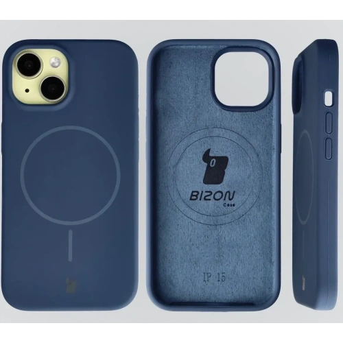 Silikonowe etui z pierścieniem magnetycznym Bizon Soft Case Magnetic do Apple iPhone 15 granatowe
