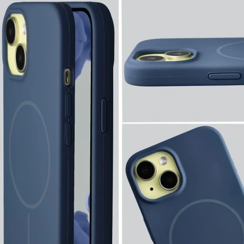 Silikonowe etui z pierścieniem magnetycznym Bizon Soft Case Magnetic do Apple iPhone 15 granatowe