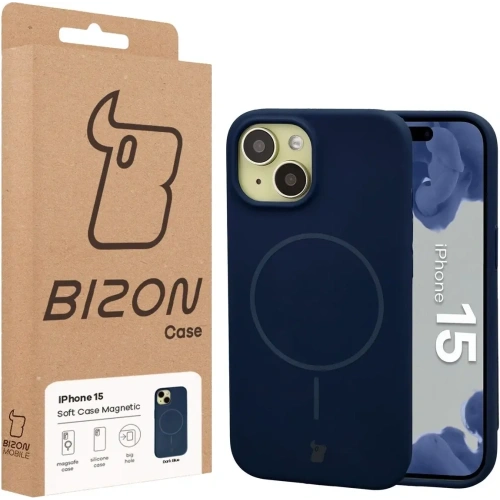 Silikonowe etui z pierścieniem magnetycznym Bizon Soft Case Magnetic do Apple iPhone 15 granatowe