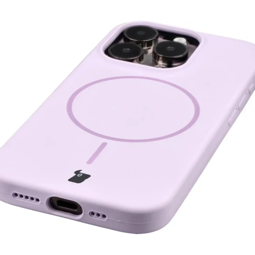 Silikonowe etui z pierścieniem magnetycznym Bizon Soft Case Magnetic do Apple iPhone 15 Pro jasnofioletowe