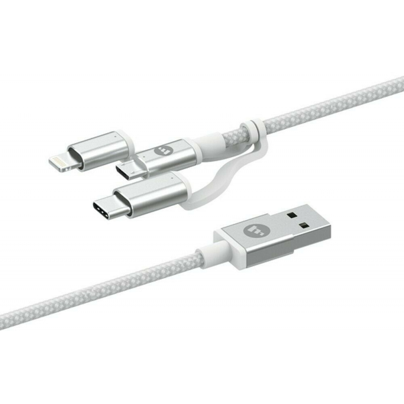 Mophie Distributor - 848467093766 - MPH024WHT - Mophie 3w1 Cable USB-C, microUSB oraz lightning - USB-A 1m (white) - B2B homescreen