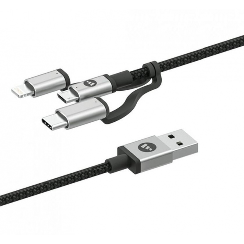Mophie Distributor - 848467093773 - MPH025BLK - Mophie 3w1 Cable USB-C, microUSB oraz lightning - USB-A 1m (black) - B2B homescreen