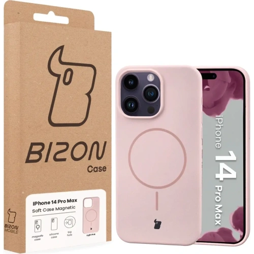 Silikonowe etui z pierścieniem magnetycznym Bizon Soft Case Magnetic do Apple iPhone 14 Pro Max jasnoróżowe