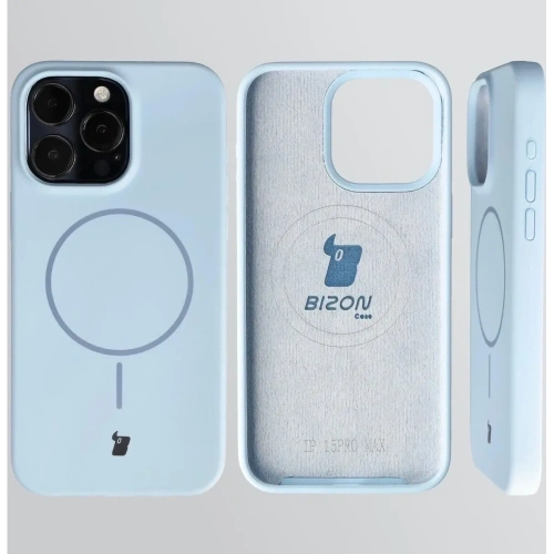 Silikonowe etui z pierścieniem magnetycznym Bizon Soft Case Magnetic do Apple iPhone 15 Pro Max błękitne