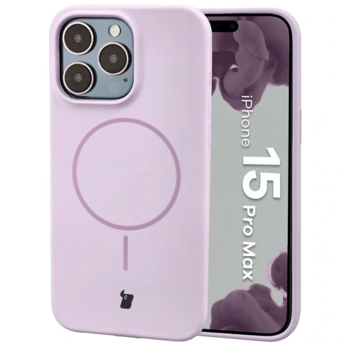 Silikonowe etui z pierścieniem magnetycznym Bizon Soft Case Magnetic do Apple iPhone 15 Pro Max jasnofioletowe