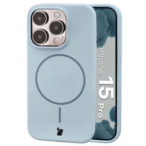 Silikonowe etui z pierścieniem magnetycznym Bizon Soft Case Magnetic do Apple iPhone 15 Pro błękitne