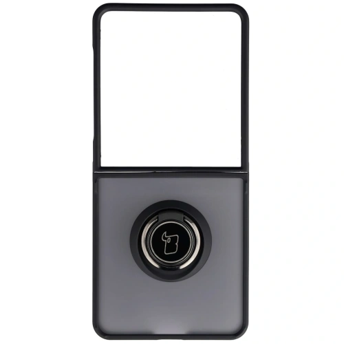 Etui z uchwytem na palec Bizon Case Hybrid Ring do Samsung Galaxy Z Flip7 przydymione z czarną ramką