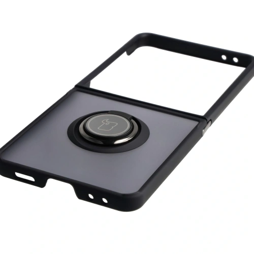Etui z uchwytem na palec Bizon Case Hybrid Ring do Samsung Galaxy Z Flip7 przydymione z czarną ramką