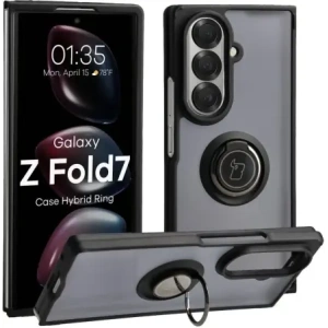 Etui z uchwytem na palec Bizon Case Hybrid Ring do Samsung Galaxy Z Fold7 przydymione z czarną ramką
