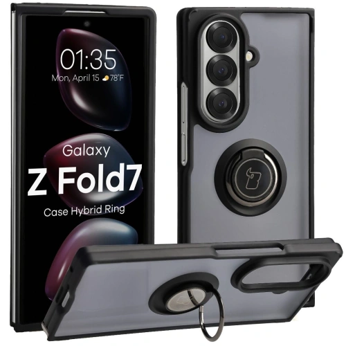 Etui z uchwytem na palec Bizon Case Hybrid Ring do Samsung Galaxy Z Fold7 przydymione z czarną ramką