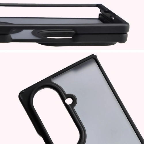 Etui z uchwytem na palec Bizon Case Hybrid Ring do Samsung Galaxy Z Fold7 przydymione z czarną ramką
