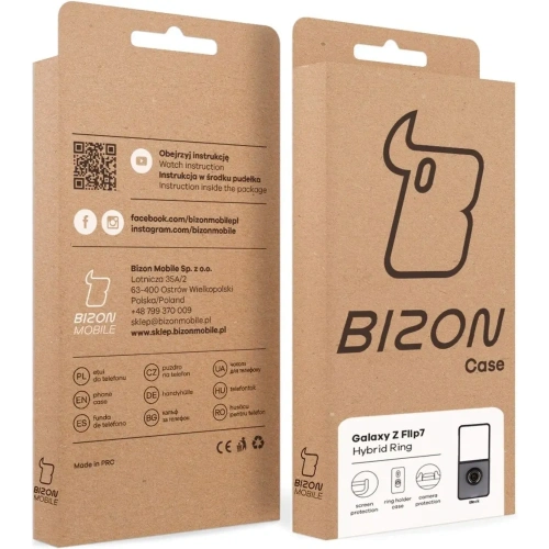 Etui z uchwytem na palec Bizon Case Hybrid Ring do Samsung Galaxy Z Flip7 przydymione z czarną ramką