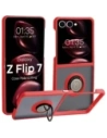 Etui z uchwytem na palec Bizon Case Hybrid Ring do Samsung Galaxy Z Flip7 przydymione z czerwoną ramką