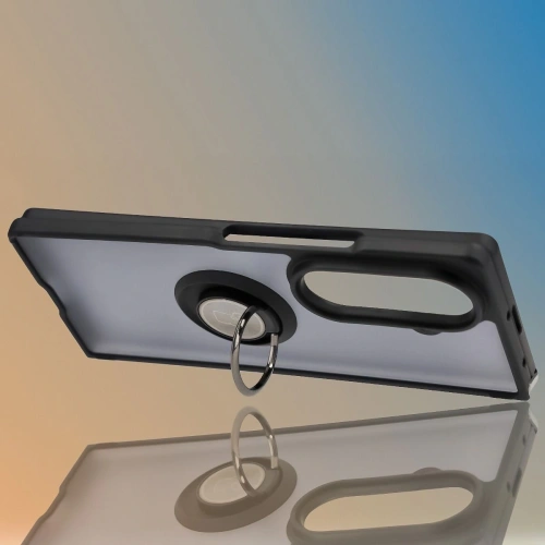 Etui z uchwytem na palec Bizon Case Hybrid Ring do Samsung Galaxy Z Fold7 przydymione z czarną ramką