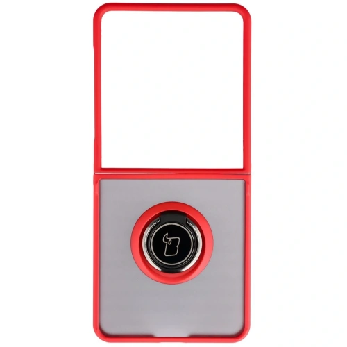 Etui z uchwytem na palec Bizon Case Hybrid Ring do Samsung Galaxy Z Flip7 przydymione z czerwoną ramką