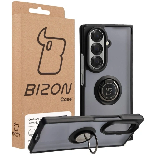 Etui z uchwytem na palec Bizon Case Hybrid Ring do Samsung Galaxy Z Fold7 przydymione z czarną ramką