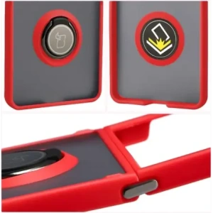 Etui z uchwytem na palec Bizon Case Hybrid Ring do Samsung Galaxy Z Flip7 przydymione z czerwoną ramką
