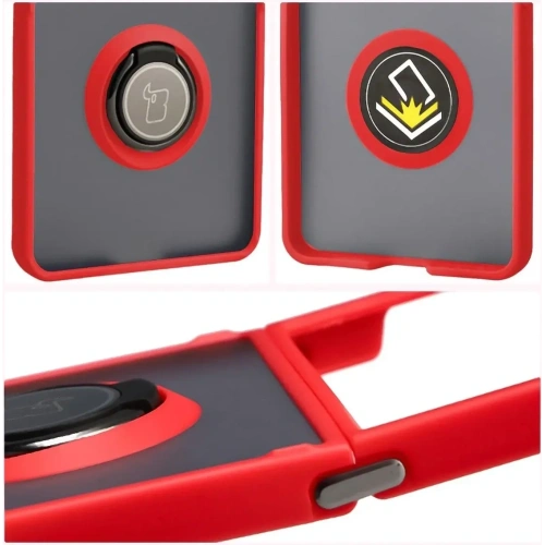 Etui z uchwytem na palec Bizon Case Hybrid Ring do Samsung Galaxy Z Flip7 przydymione z czerwoną ramką