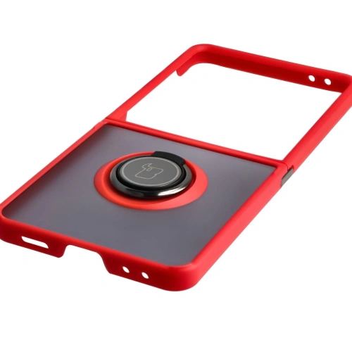 Etui z uchwytem na palec Bizon Case Hybrid Ring do Samsung Galaxy Z Flip7 przydymione z czerwoną ramką