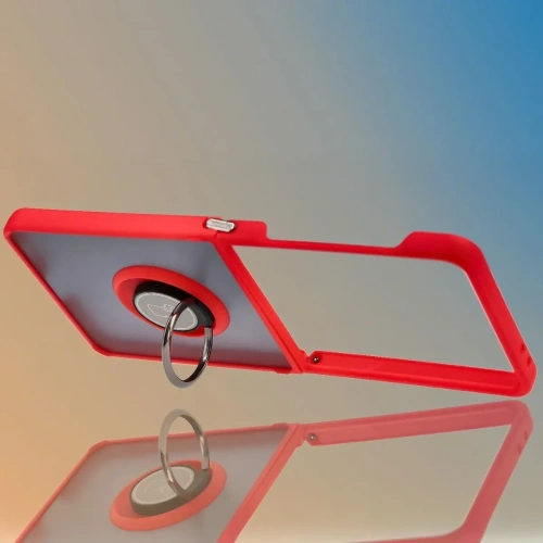 Etui z uchwytem na palec Bizon Case Hybrid Ring do Samsung Galaxy Z Flip7 przydymione z czerwoną ramką