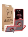 Etui z uchwytem na palec Bizon Case Hybrid Ring do Samsung Galaxy Z Flip7 przydymione z czerwoną ramką